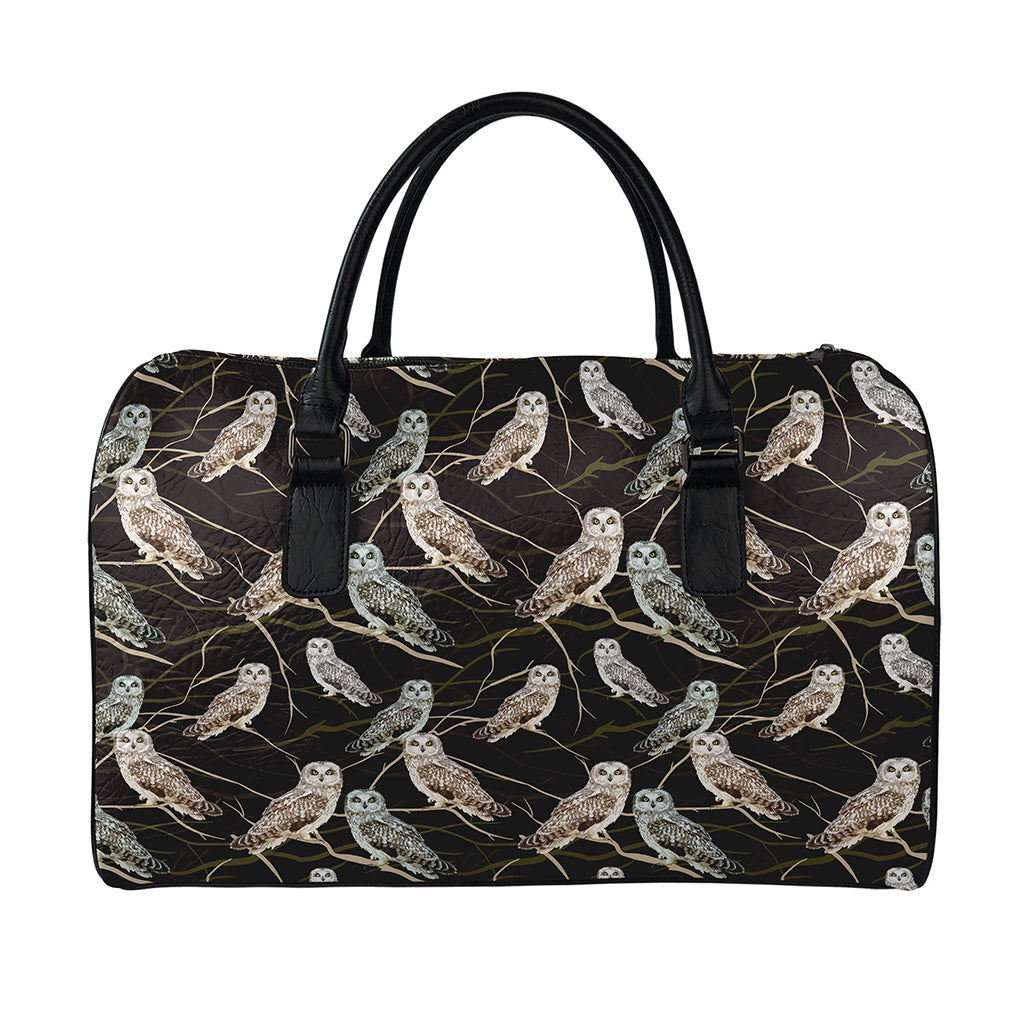 Night Owl Pattern Print Leather Duffle Bag