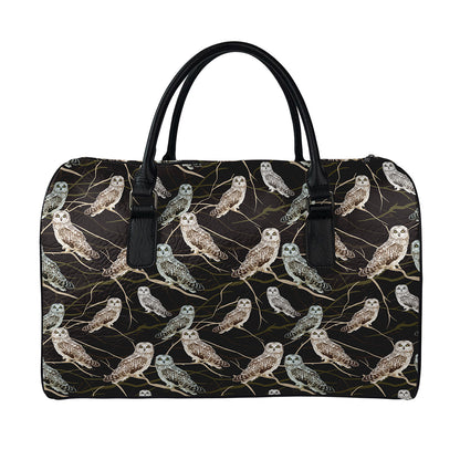 Night Owl Pattern Print Leather Duffle Bag