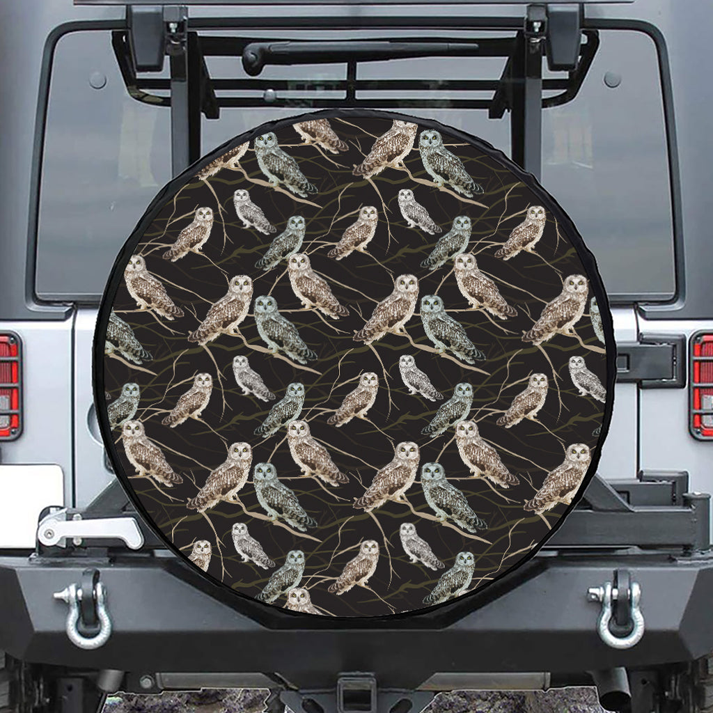 Night Owl Pattern Print Leather Spare Tire Cover