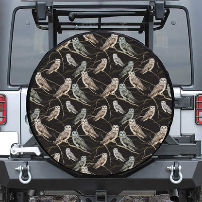 Night Owl Pattern Print Leather Spare Tire Cover