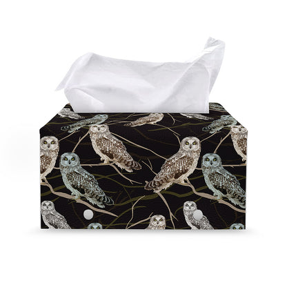 Night Owl Pattern Print Leather Tissue Box Cover