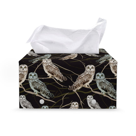 Night Owl Pattern Print Leather Tissue Box Cover