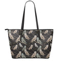 Night Owl Pattern Print Leather Tote Bag With Zipper
