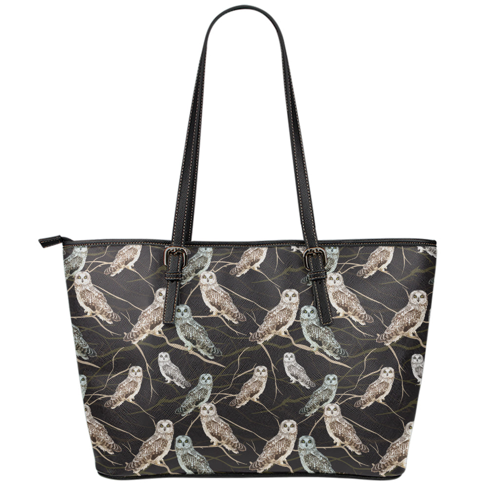 Night Owl Pattern Print Leather Tote Bag
