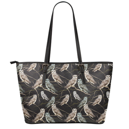 Night Owl Pattern Print Leather Tote Bag