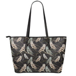 Night Owl Pattern Print Leather Tote Bag