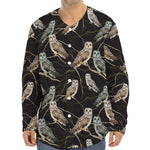 Night Owl Pattern Print Long Sleeve Baseball Jersey
