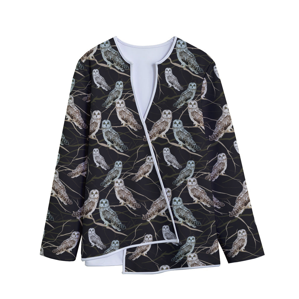 Night Owl Pattern Print Long Sleeve Short Coat