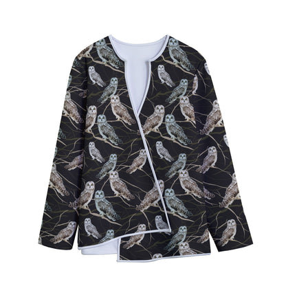 Night Owl Pattern Print Long Sleeve Short Coat