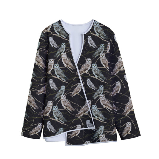 Night Owl Pattern Print Long Sleeve Short Coat