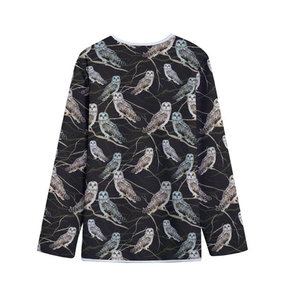 Night Owl Pattern Print Long Sleeve Short Coat
