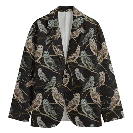 Night Owl Pattern Print Men's Blazer