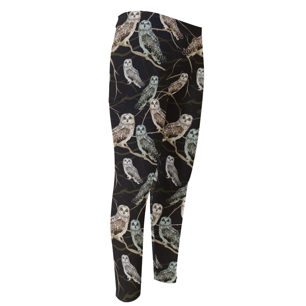 Night Owl Pattern Print Men's Compression Pants