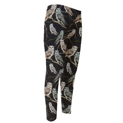 Night Owl Pattern Print Men's Compression Pants