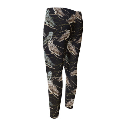 Night Owl Pattern Print Men's Compression Pants