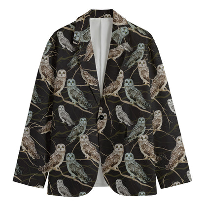 Night Owl Pattern Print Men's Cotton Blazer