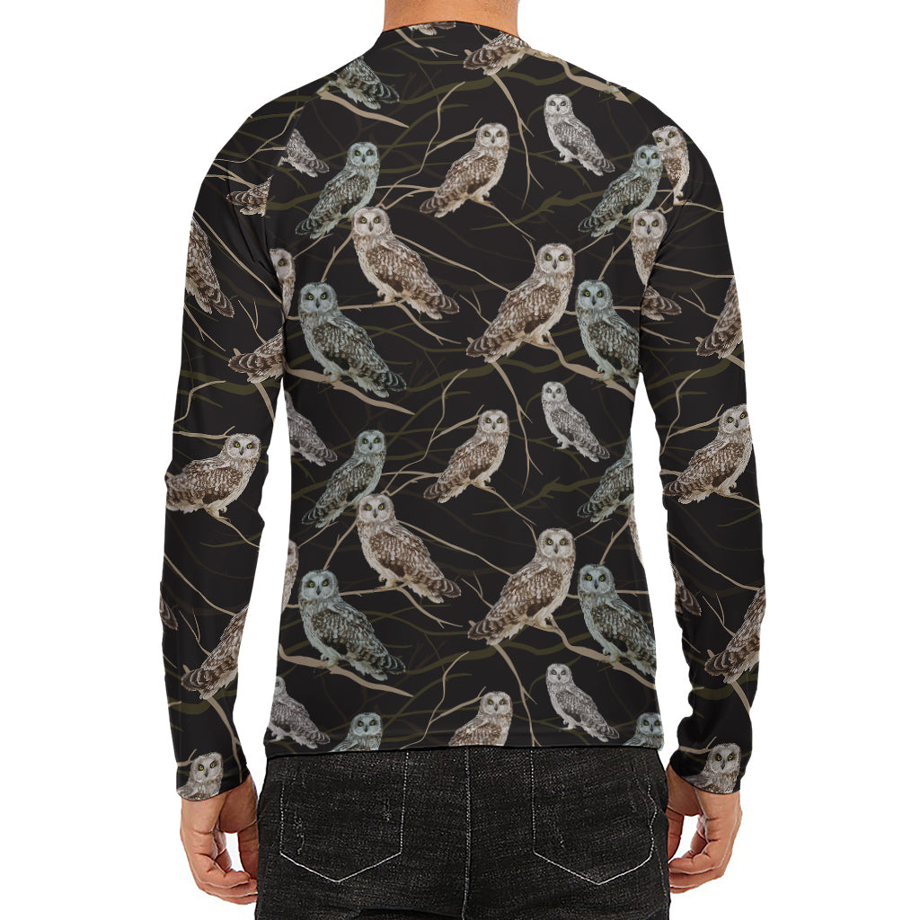 Night Owl Pattern Print Men's Long Sleeve Rash Guard