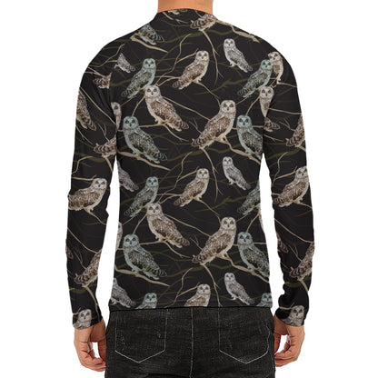 Night Owl Pattern Print Men's Long Sleeve Rash Guard