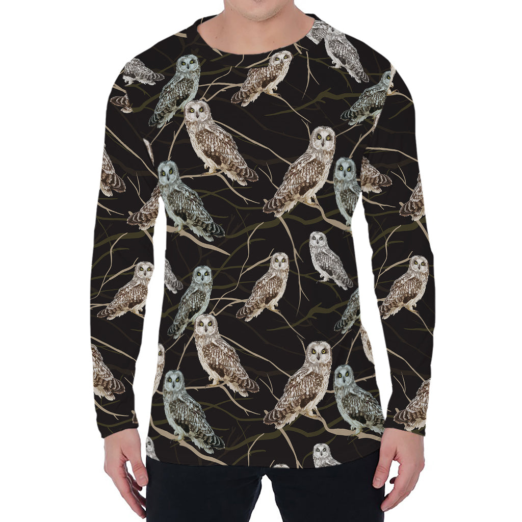 Night Owl Pattern Print Men's Long Sleeve T-Shirt