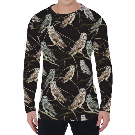 Night Owl Pattern Print Men's Long Sleeve T-Shirt