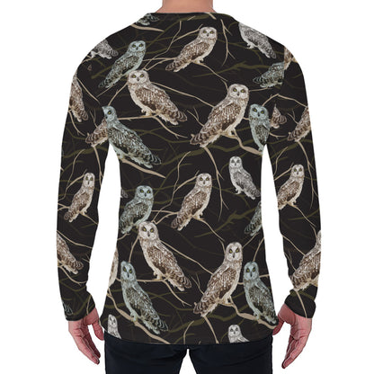 Night Owl Pattern Print Men's Long Sleeve T-Shirt