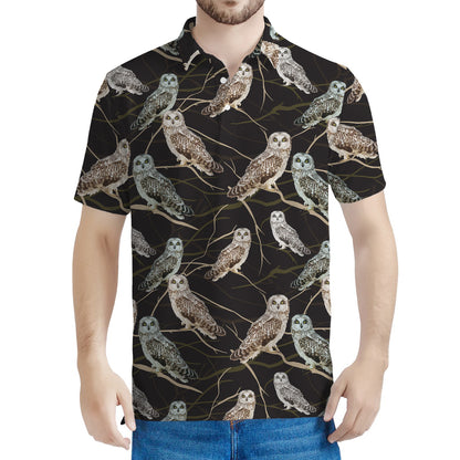 Night Owl Pattern Print Men's Polo Shirt