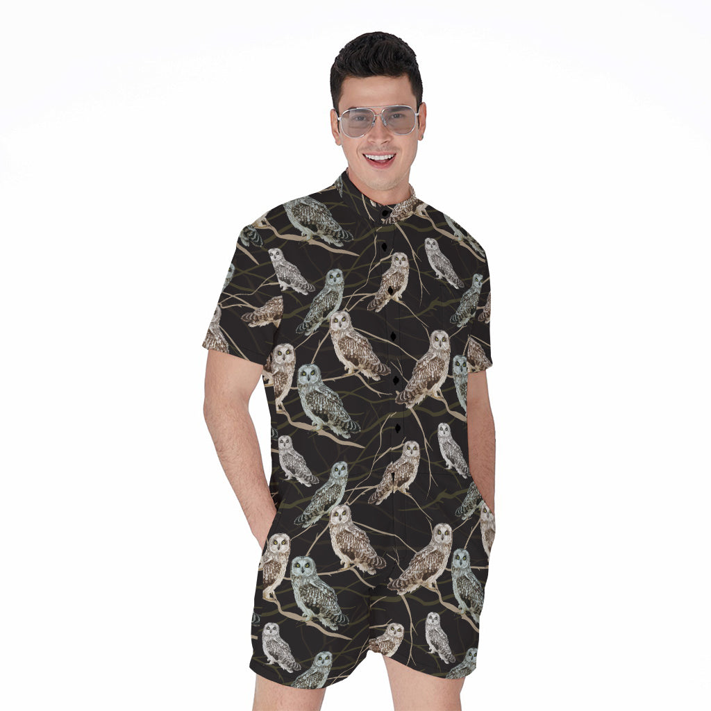 Night Owl Pattern Print Men's Rompers