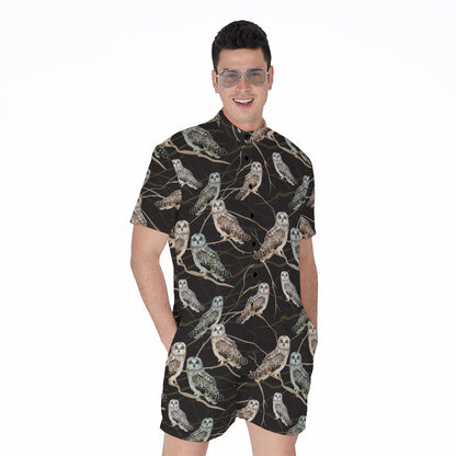 Night Owl Pattern Print Men's Rompers