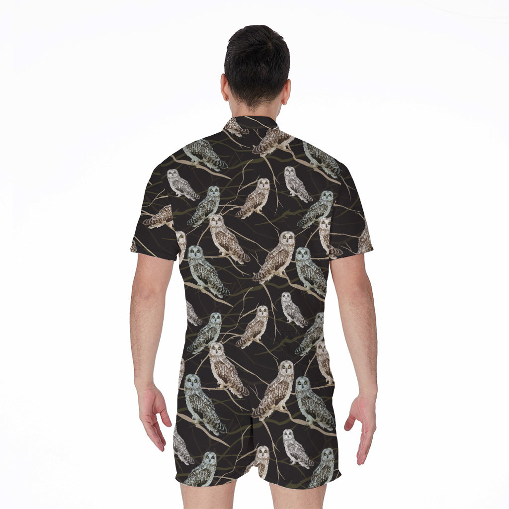 Night Owl Pattern Print Men's Rompers