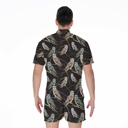 Night Owl Pattern Print Men's Rompers