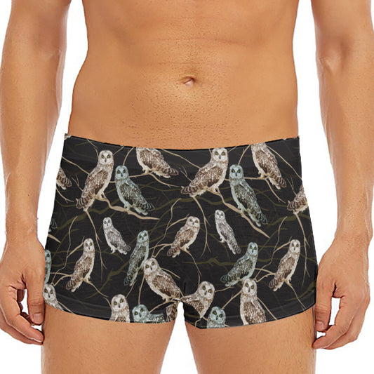 Night Owl Pattern Print Men's Short Boxer Briefs