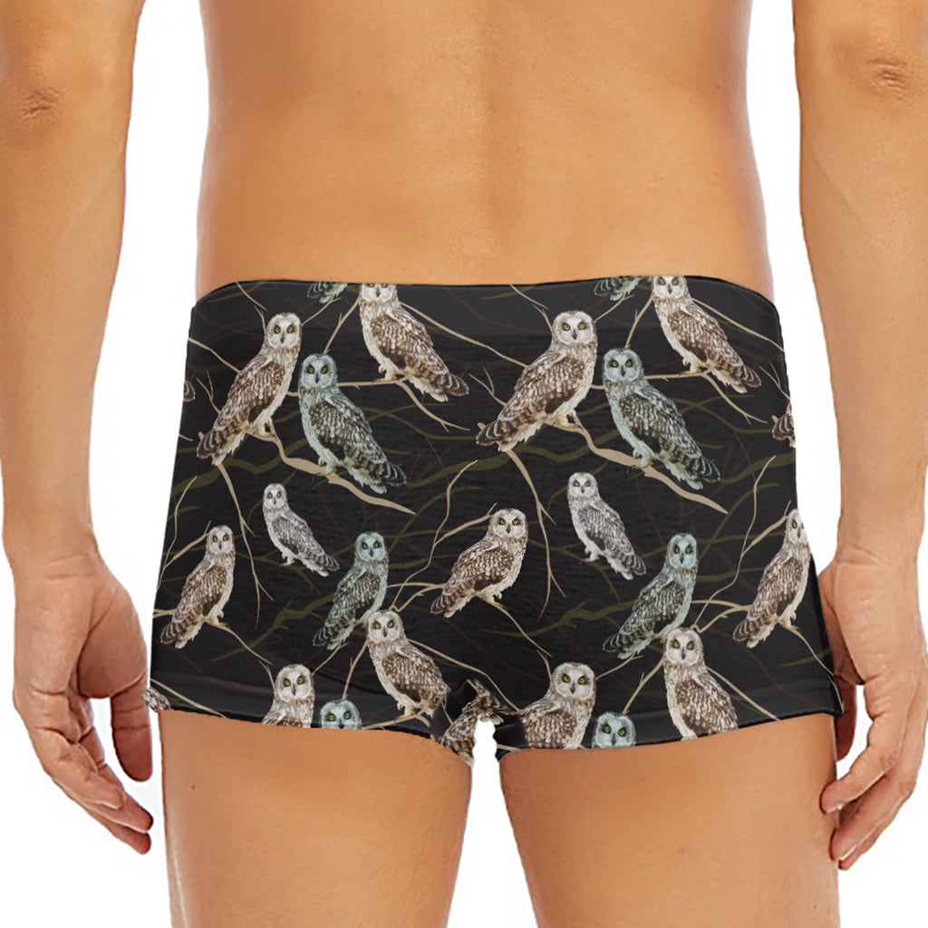 Night Owl Pattern Print Men's Short Boxer Briefs