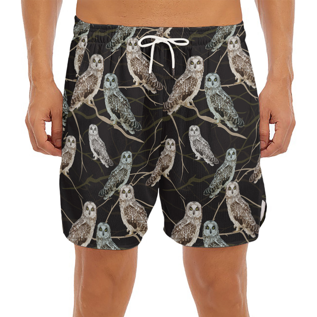Night Owl Pattern Print Men's Split Running Shorts