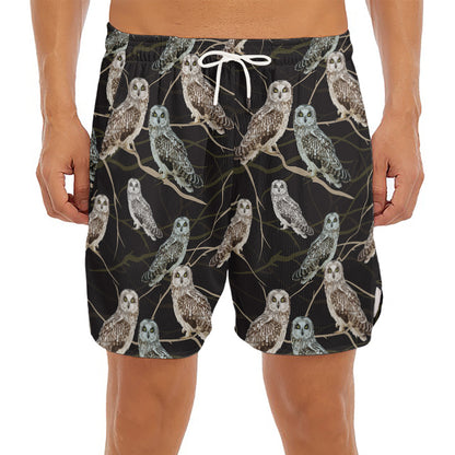 Night Owl Pattern Print Men's Split Running Shorts