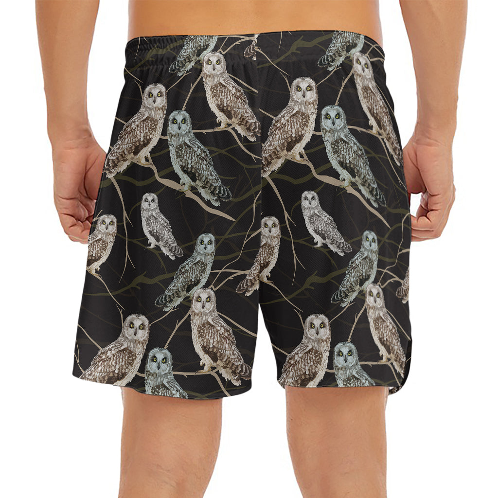 Night Owl Pattern Print Men's Split Running Shorts