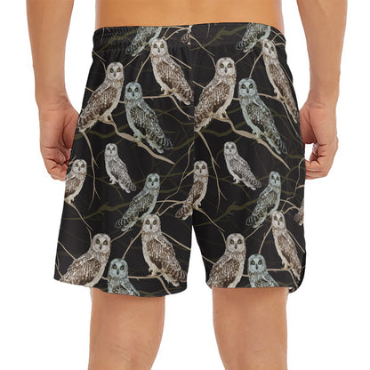 Night Owl Pattern Print Men's Split Running Shorts