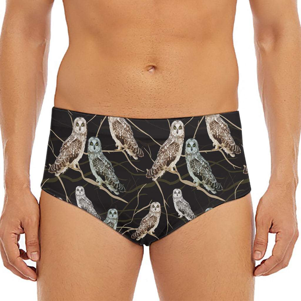 Night Owl Pattern Print Men's Triangle Swim Briefs