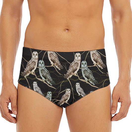 Night Owl Pattern Print Men's Triangle Swim Briefs