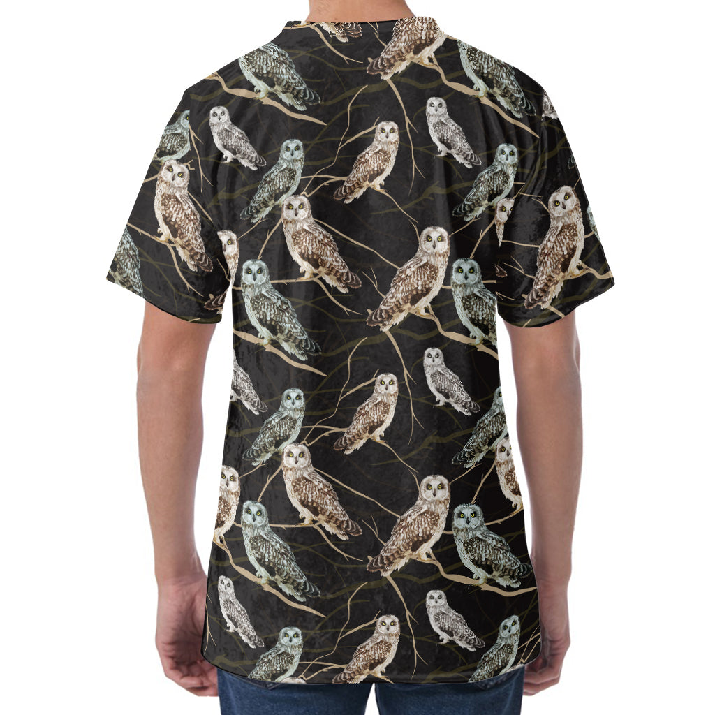 Night Owl Pattern Print Men's Velvet T-Shirt