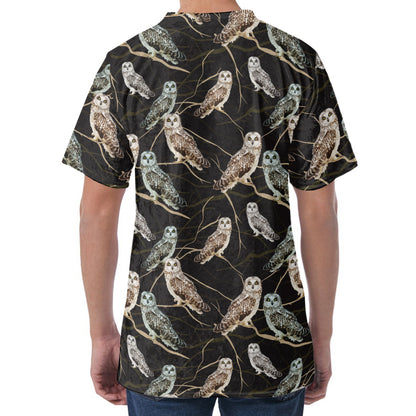 Night Owl Pattern Print Men's Velvet T-Shirt