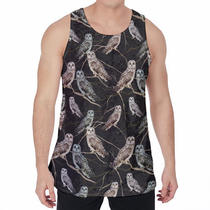Night Owl Pattern Print Men's Velvet Tank Top