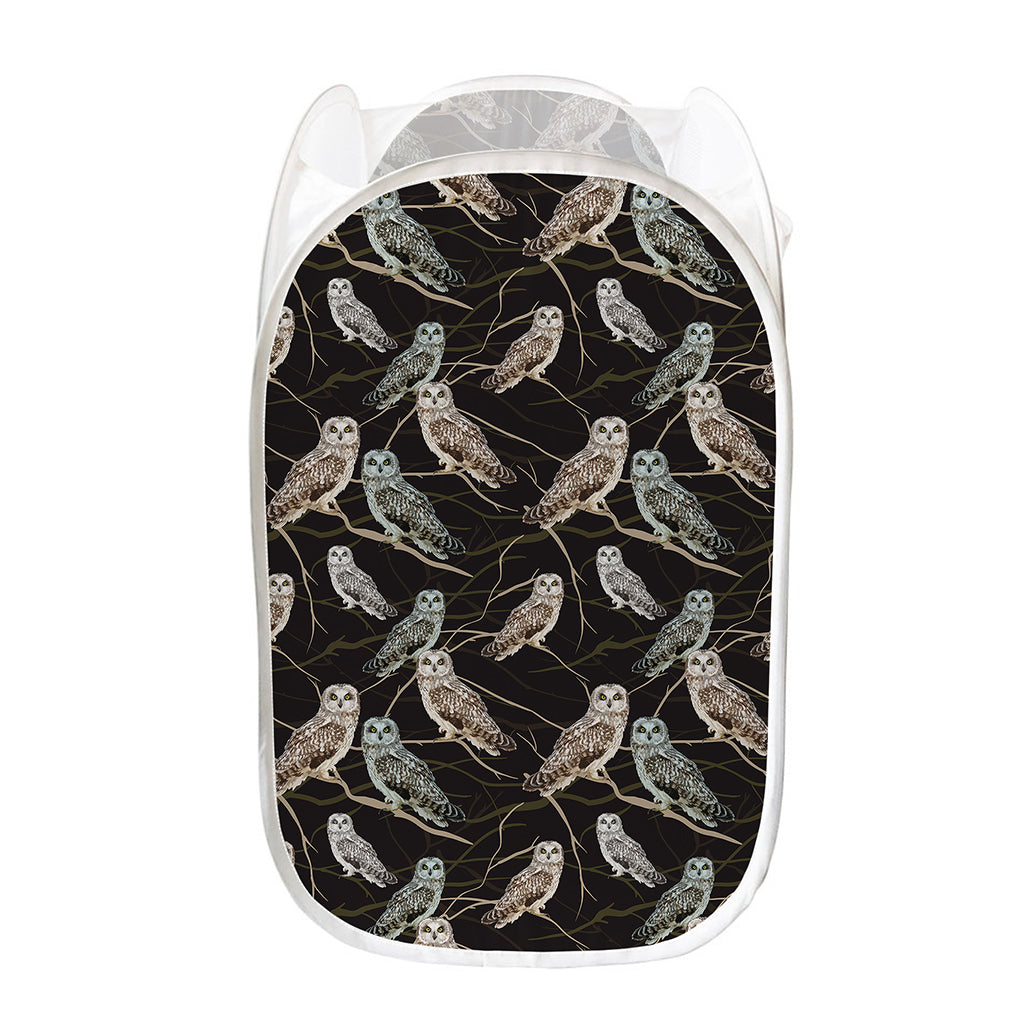 Night Owl Pattern Print Mesh Laundry Hamper