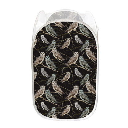 Night Owl Pattern Print Mesh Laundry Hamper