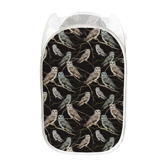 Night Owl Pattern Print Mesh Laundry Hamper
