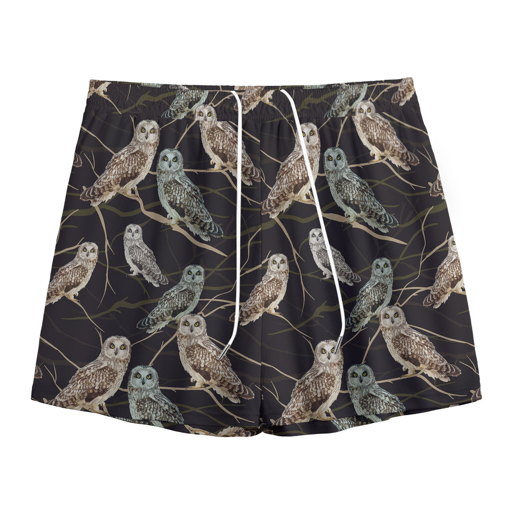Night Owl Pattern Print Mesh Shorts
