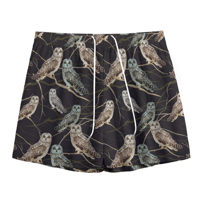 Night Owl Pattern Print Mesh Shorts