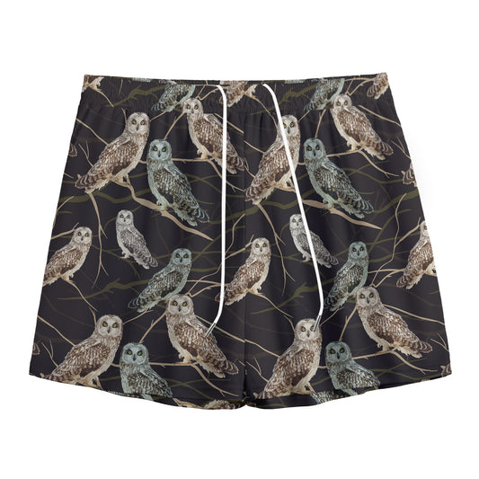 Night Owl Pattern Print Mesh Shorts