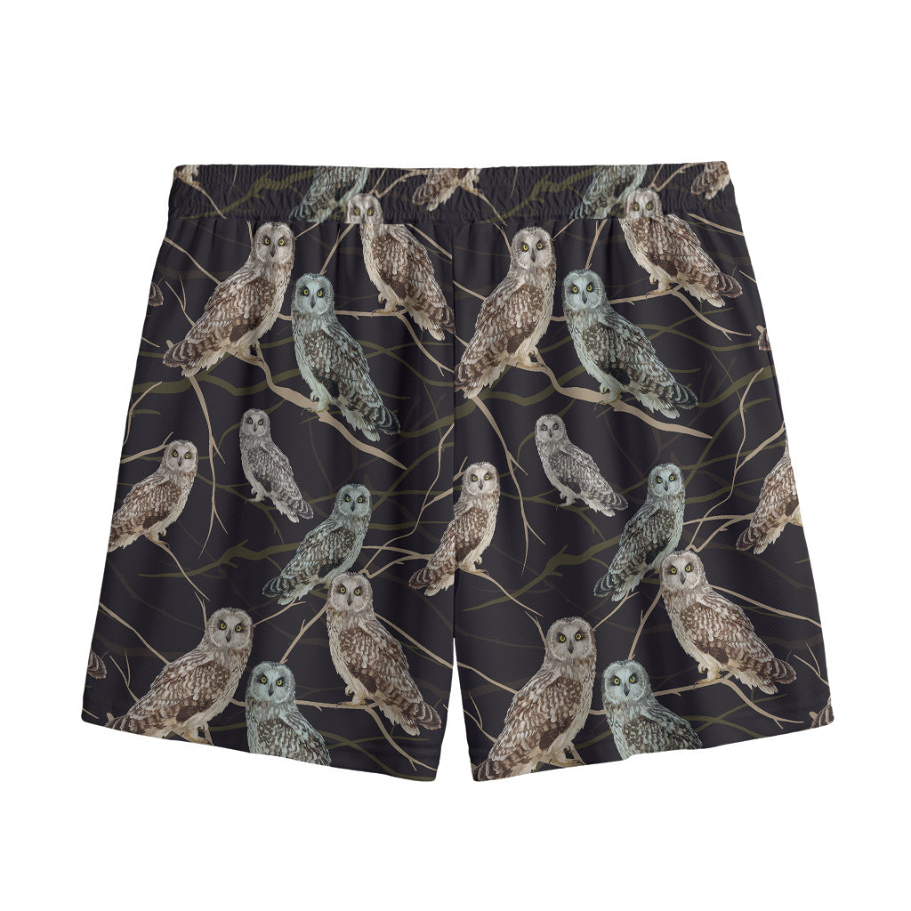 Night Owl Pattern Print Mesh Shorts