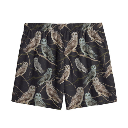 Night Owl Pattern Print Mesh Shorts