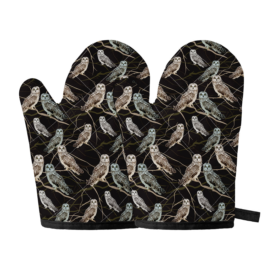 Night Owl Pattern Print Oven Mitts